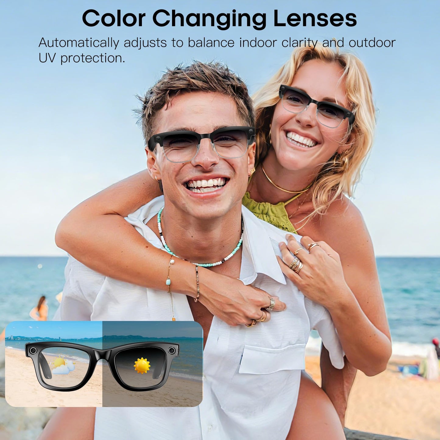 AI Smart Camera Glasses for Men Women, 4K Photography,1080P HD Video Recording,Real-Time Translation, Open-Ear Audio,Voice Assistant, Lightweight (White Frame-Red Lens)