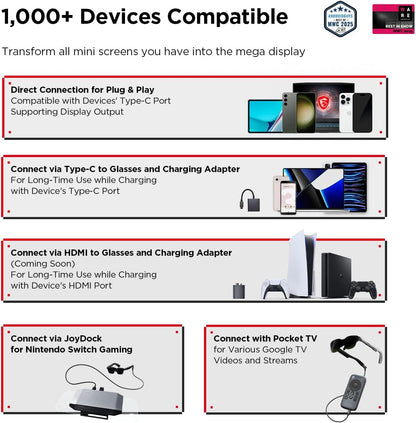 RayNeo Air 3s AR/XR Glasses, 201" at 6m, 120Hz FHD HueView Display, Portable AR Video Eyewear Gaming Glasses for iPhone 17/16/15, Android, Mac, Switch, PS5, Steam Deck - 3S-Silver