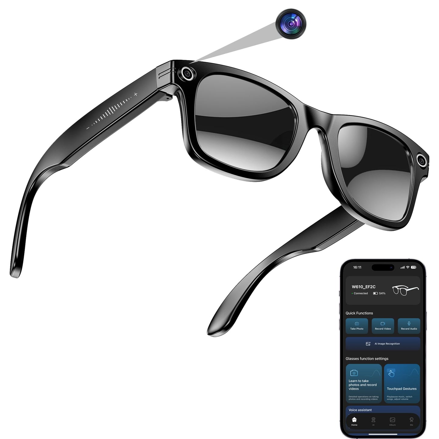 AI Smart Camera Glasses for Men Women, 4K Photography,1080P HD Video Recording,Real-Time Translation, Open-Ear Audio,Voice Assistant, Lightweight (White Frame-Red Lens)