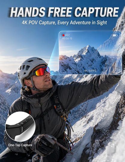 AI Sport Glasses with 30MP Camera & 4K Video — ChatGPT Voice, IP66 Waterproof, UV400 (Orange)