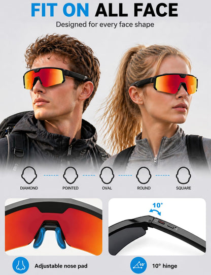 AI Sport Glasses with 30MP Camera & 4K Video — ChatGPT Voice, IP66 Waterproof, UV400 (Orange)