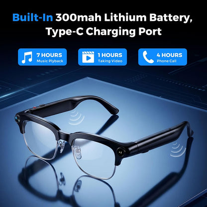 AI Smart Glasses with 4K HD Camera — Real-Time Translation, IP65 Waterproof, Open-Ear Bluetooth