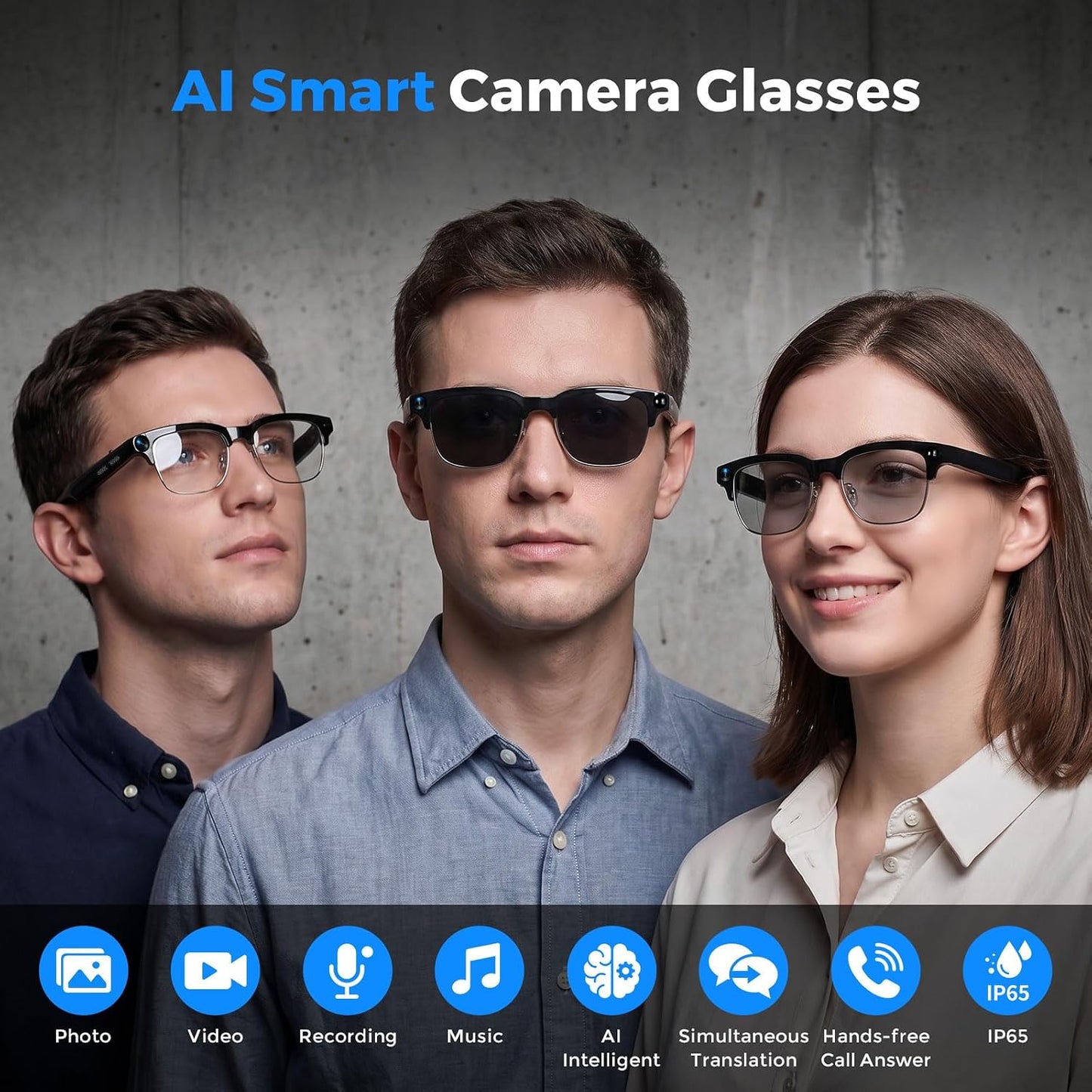 AI Smart Glasses with 4K HD Camera — Real-Time Translation, IP65 Waterproof, Open-Ear Bluetooth