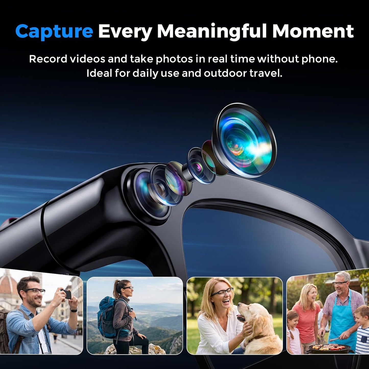 AI Smart Glasses with 4K HD Camera — Real-Time Translation, IP65 Waterproof, Open-Ear Bluetooth