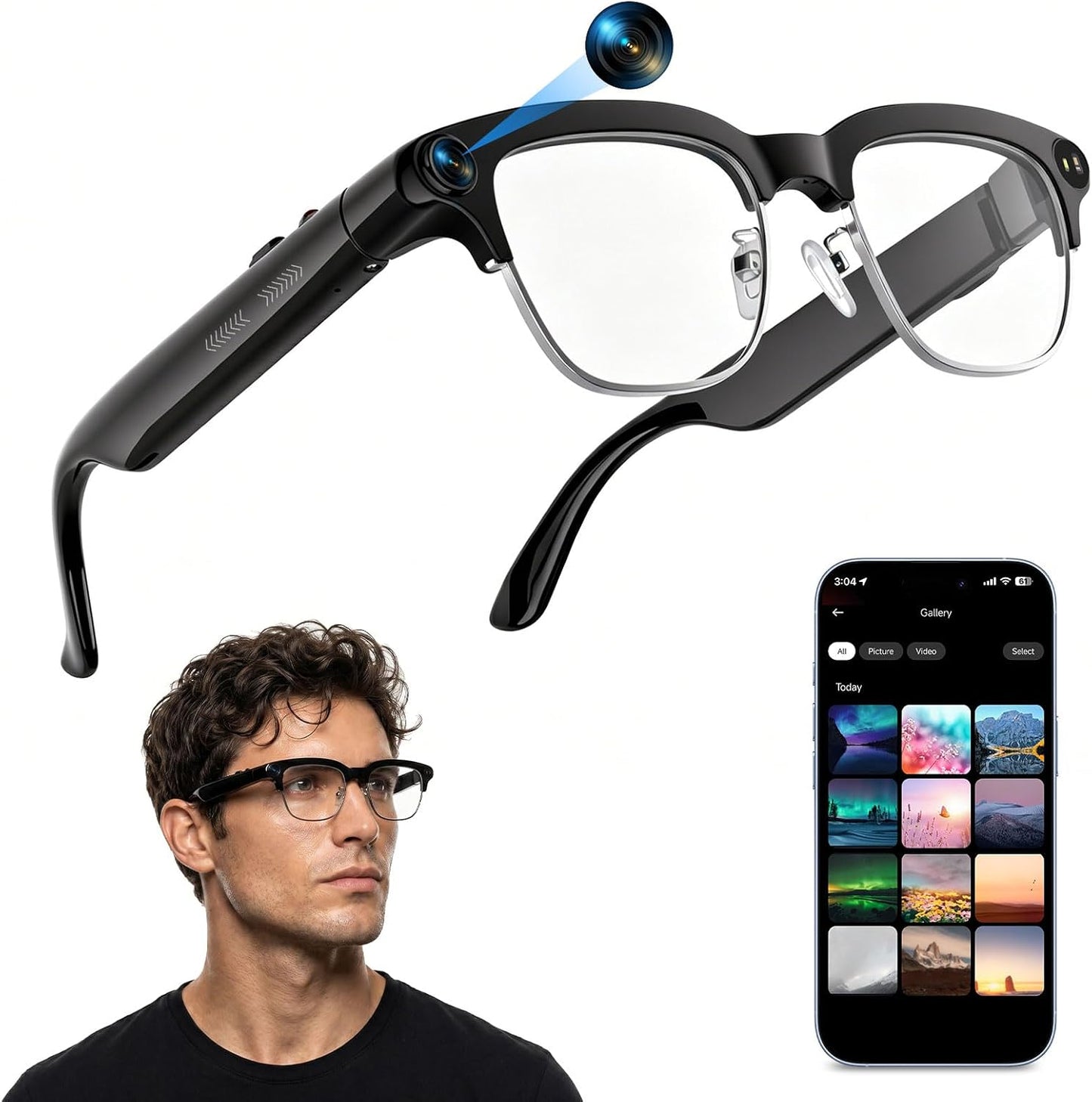 AI Smart Glasses with 4K HD Camera — Real-Time Translation, IP65 Waterproof, Open-Ear Bluetooth