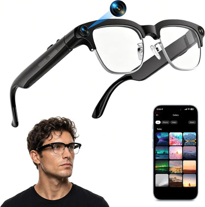 AI Smart Glasses with 4K HD Camera — Real-Time Translation, IP65 Waterproof, Open-Ear Bluetooth