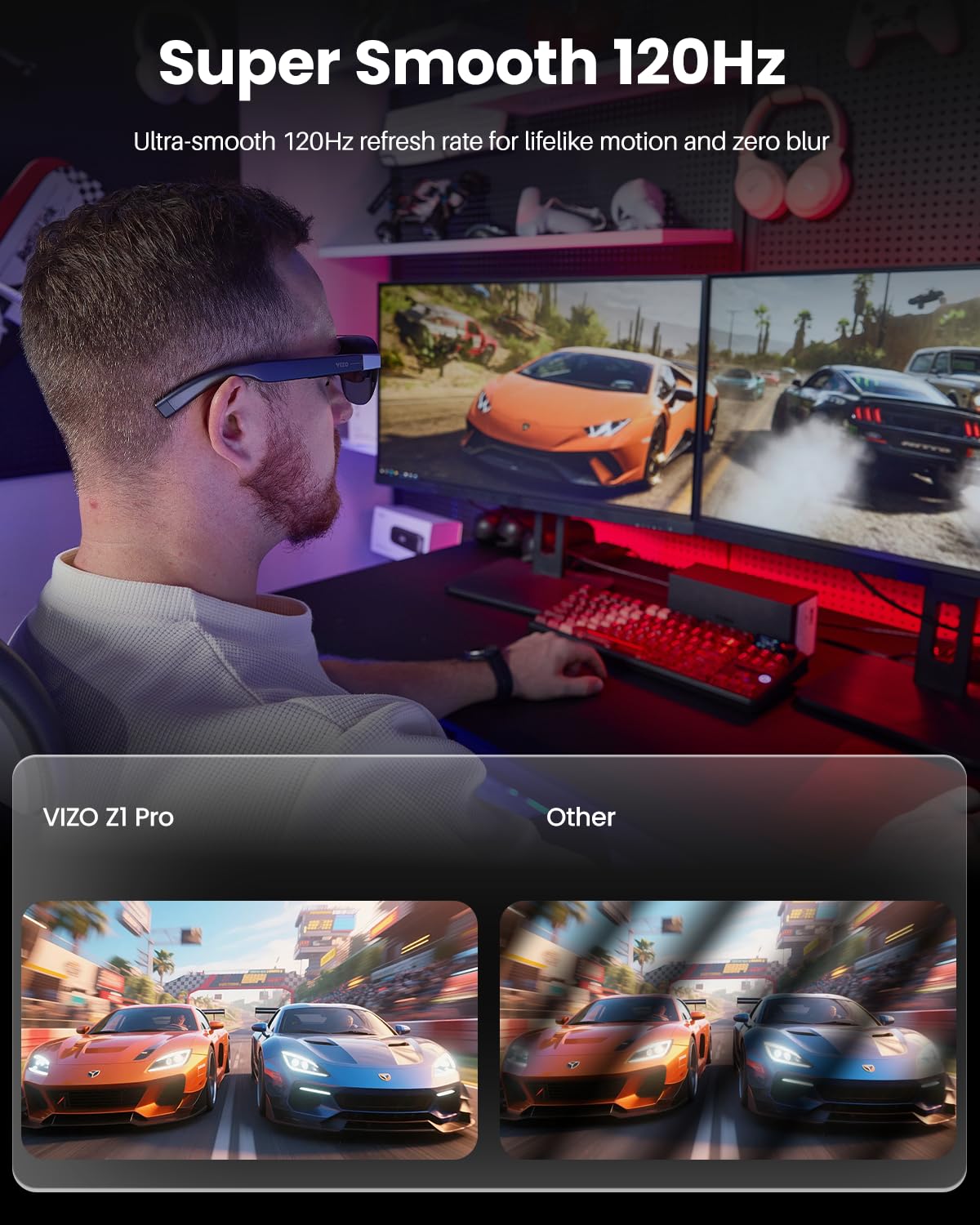 TOZO VIZO Z1 Pro AR Glasses 160" Virtual Screen, 1800 Nits, 120Hz Micro-OLED Display, 2D/3D, Dual Stereo Speakers, USB-C Plug, Detachable Frame, Lightest Portable Wearable Display for iPhone & Android