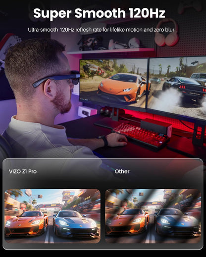 TOZO VIZO Z1 Pro AR Glasses 160" Virtual Screen, 1800 Nits, 120Hz Micro-OLED Display, 2D/3D, Dual Stereo Speakers, USB-C Plug, Detachable Frame, Lightest Portable Wearable Display for iPhone & Android