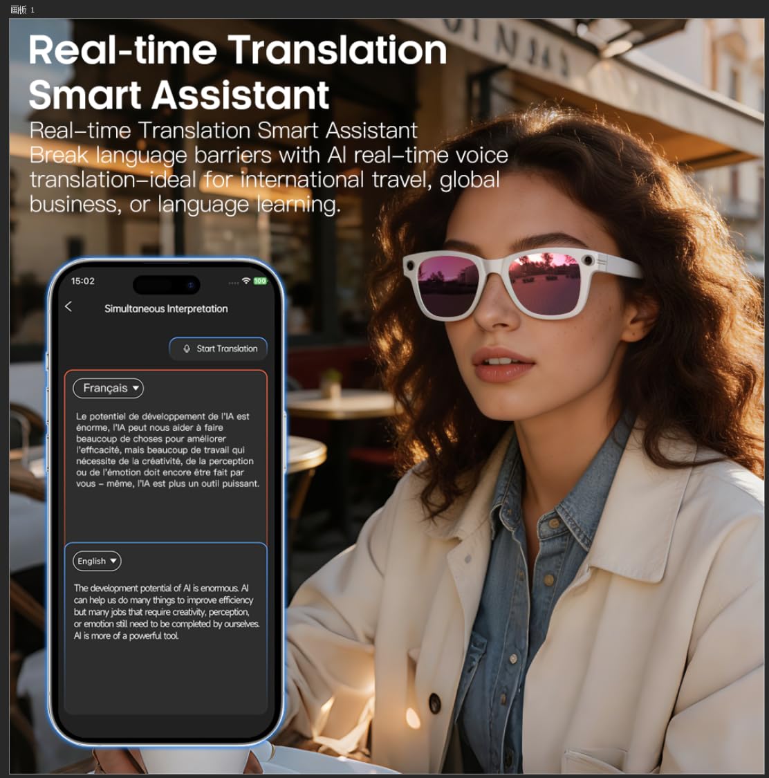 AI Smart Camera Glasses for Men Women, 4K Photography,1080P HD Video Recording,Real-Time Translation, Open-Ear Audio,Voice Assistant, Lightweight (White Frame-Red Lens)