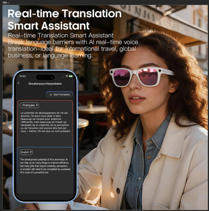 AI Smart Camera Glasses for Men Women, 4K Photography,1080P HD Video Recording,Real-Time Translation, Open-Ear Audio,Voice Assistant, Lightweight (White Frame-Red Lens)