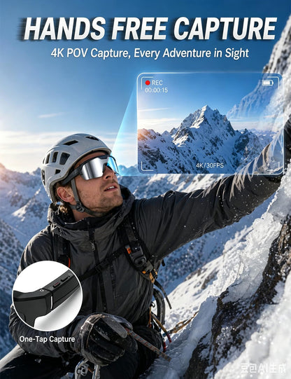 AI Sport Glasses with 30MP Camera & 4K Video — ChatGPT Voice, IP66 Waterproof, UV400 (Orange)