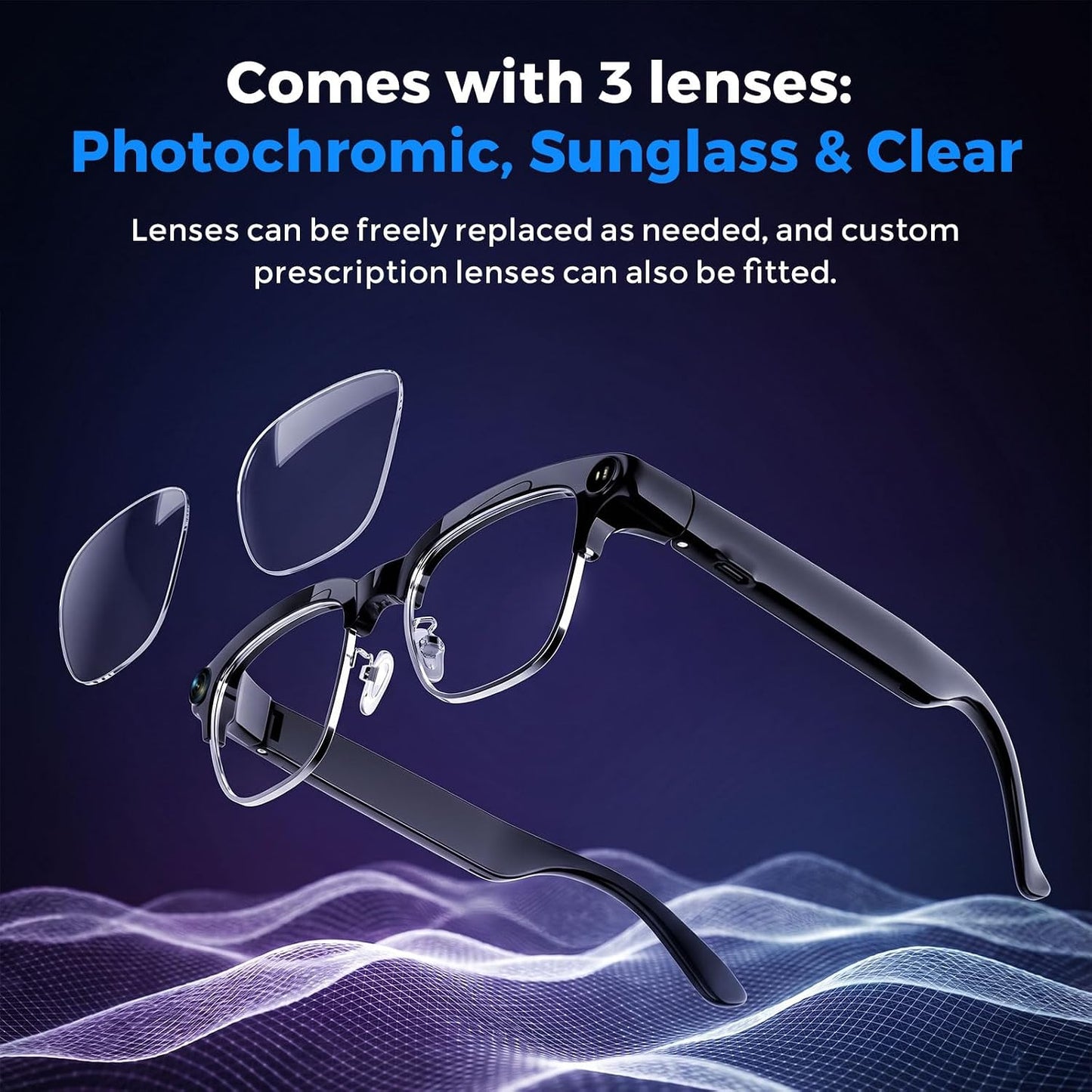 AI Smart Glasses with 4K HD Camera — Real-Time Translation, IP65 Waterproof, Open-Ear Bluetooth