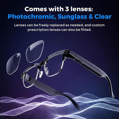 AI Smart Glasses with 4K HD Camera — Real-Time Translation, IP65 Waterproof, Open-Ear Bluetooth