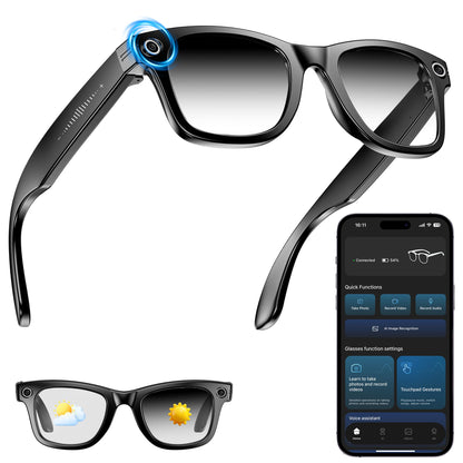 AI Smart Camera Glasses for Men Women, 4K Photography,1080P HD Video Recording,Real-Time Translation, Open-Ear Audio,Voice Assistant, Lightweight (White Frame-Red Lens)