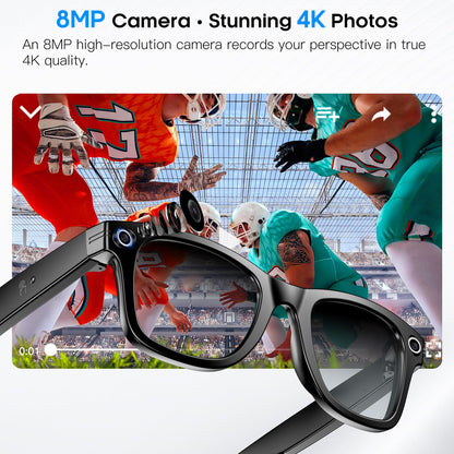 AI Smart Camera Glasses for Men Women, 4K Photography,1080P HD Video Recording,Real-Time Translation, Open-Ear Audio,Voice Assistant, Lightweight (White Frame-Red Lens)