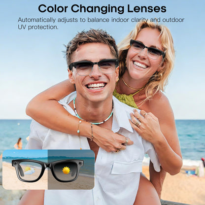 AI Smart Camera Glasses for Men Women, 4K Photography,1080P HD Video Recording,Real-Time Translation, Open-Ear Audio,Voice Assistant, Lightweight (White Frame-Red Lens)