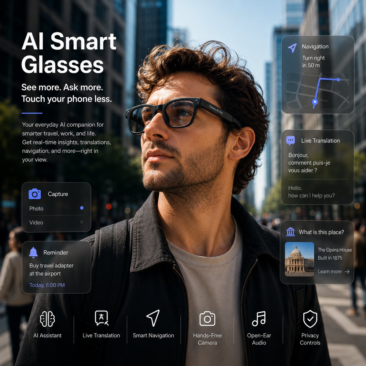 AI Smart Glasses – 4K Camera, Live Translation & AR Navigation
