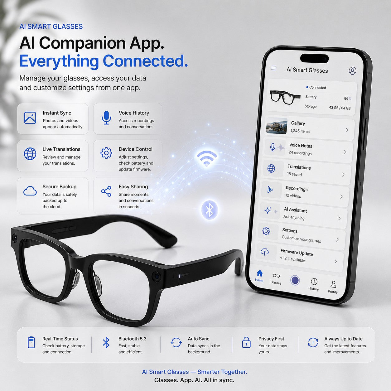 AI Smart Glasses – 4K Camera, Live Translation & AR Navigation