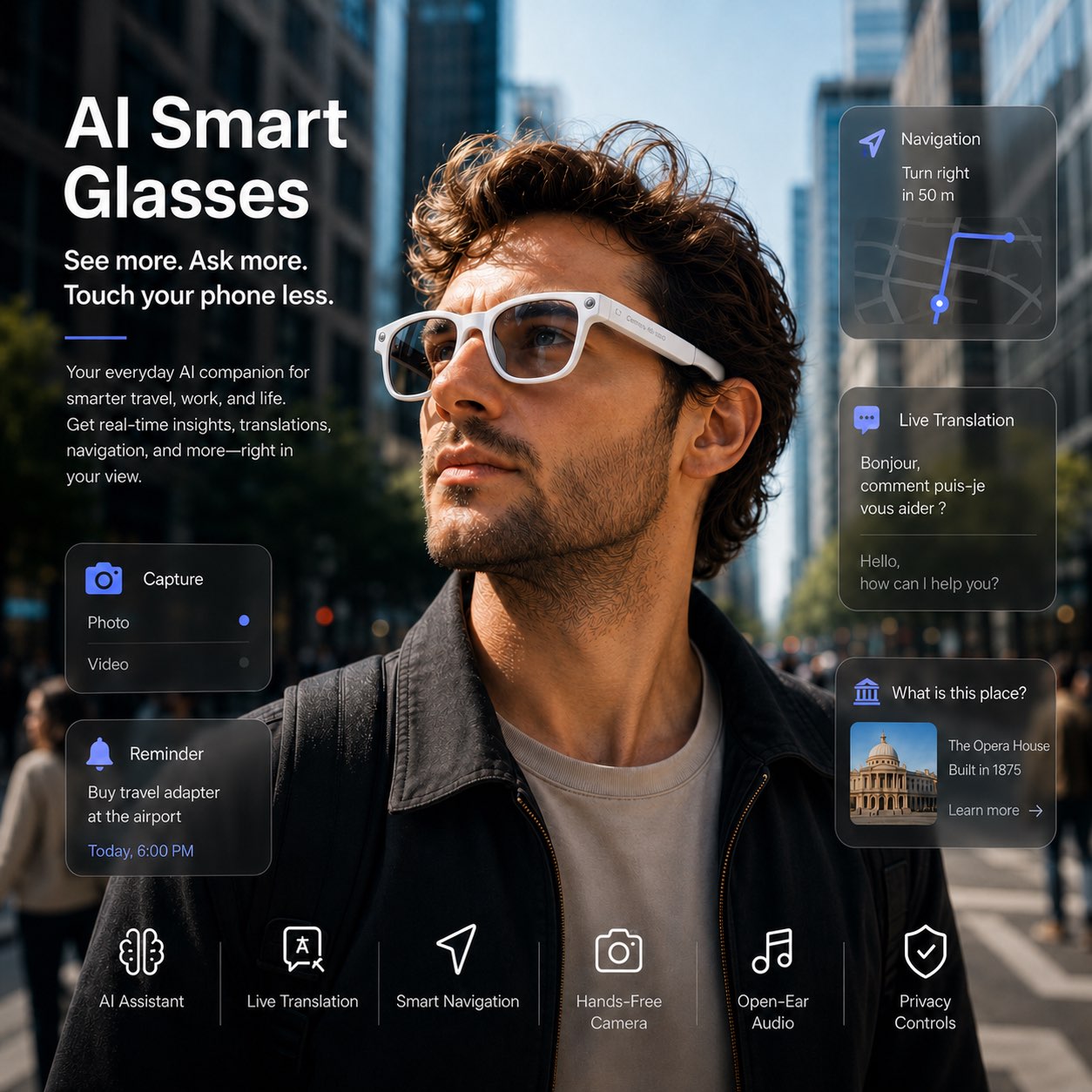 AI Smart Glasses – 4K Camera, Live Translation & AR Navigation