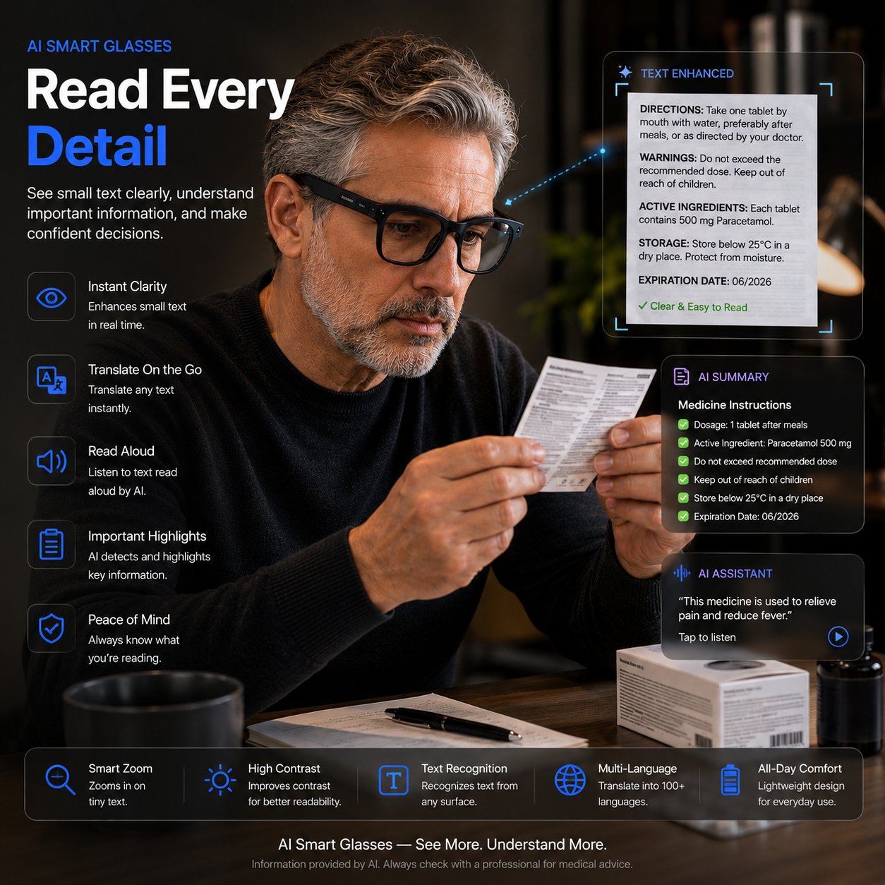 AI Smart Glasses – 4K Camera, Live Translation & AR Navigation