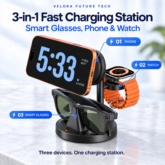 3-in-1 Fast Charging Station — Smart Glasses, Phone & Watch