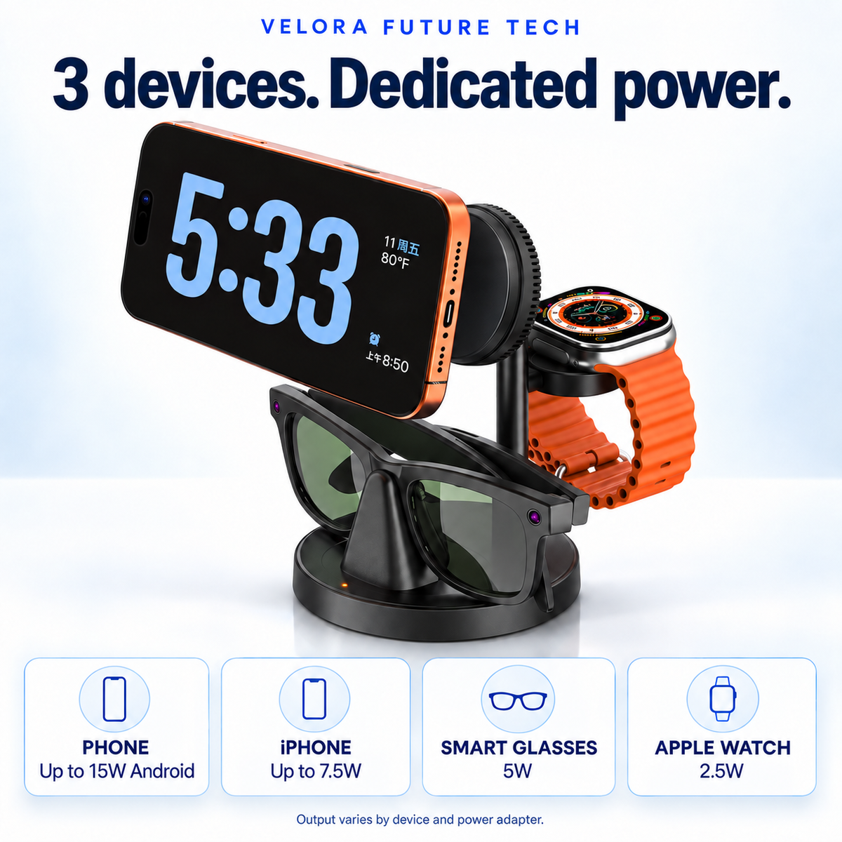 3-in-1 Fast Charging Station — Smart Glasses, Phone & Watch